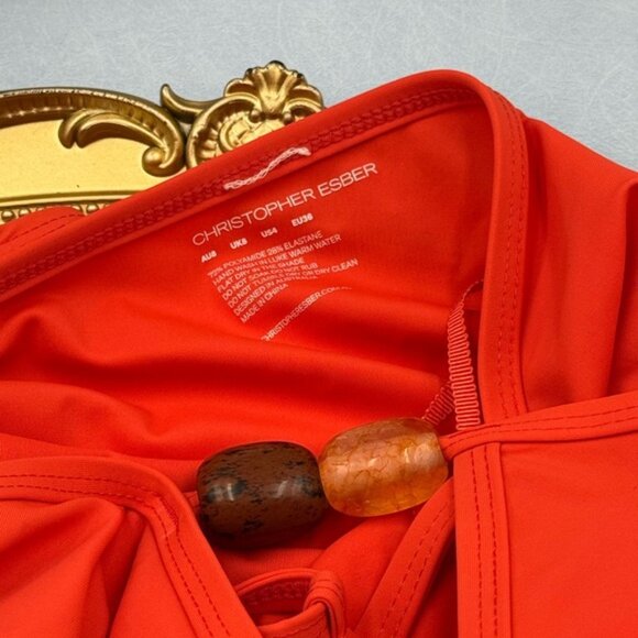 🆕 CHRISTOPHER ESBER 🧿 Crystal Cutaway Lycra Maxi Dress, Red/Orange, Sz AU8 US4 - Picture 12 of 16